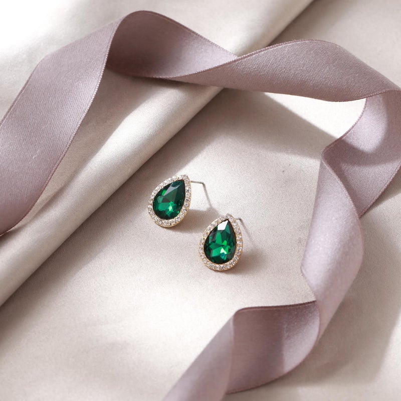 EVER FAITH Women's Jewelry Accessory Green Crystal Wedding Teardrop Pierced Stud Earrings Gold-Plated-Base - Image 5